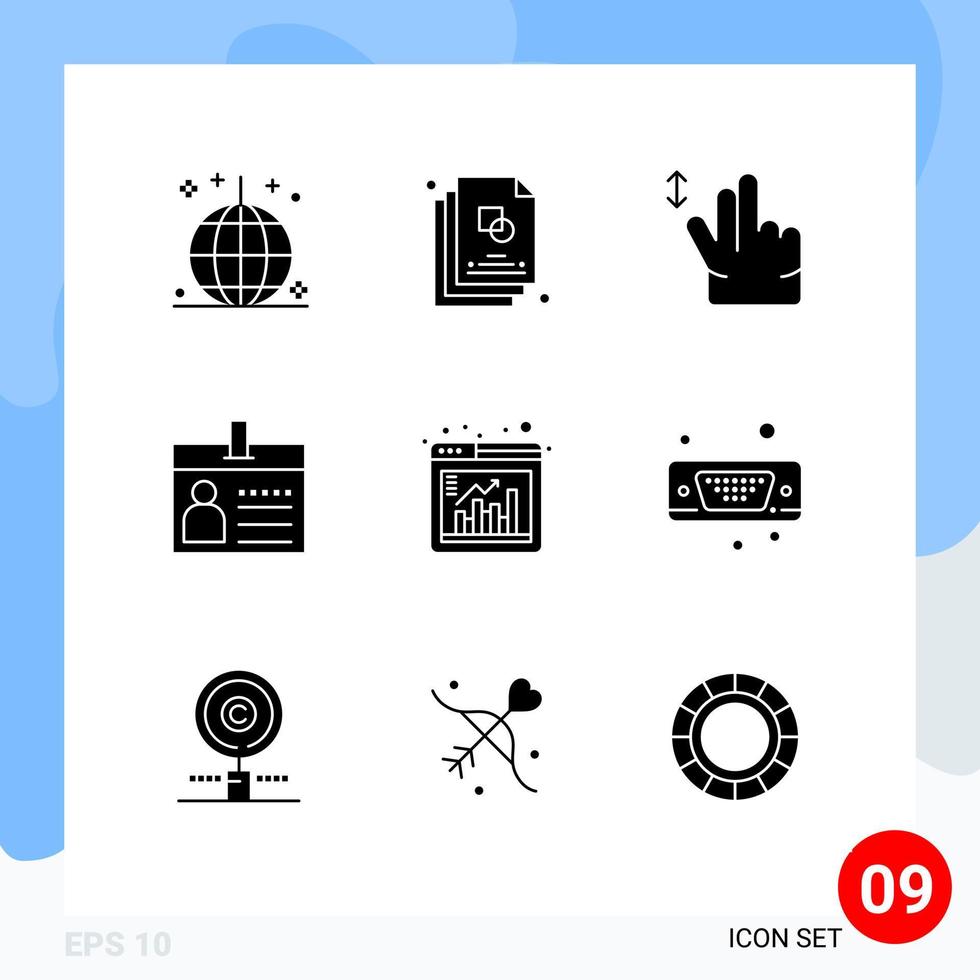 9 glyphes solides vectoriels thématiques et symboles modifiables d'éléments de conception vectoriels modifiables de badge de document de conception d'identification de fenêtre vecteur