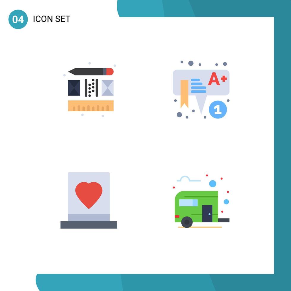 ensemble moderne de 4 icônes plates pictogramme d'éléments de conception vectoriels modifiables passion préscolaire éducation amour créatif vecteur