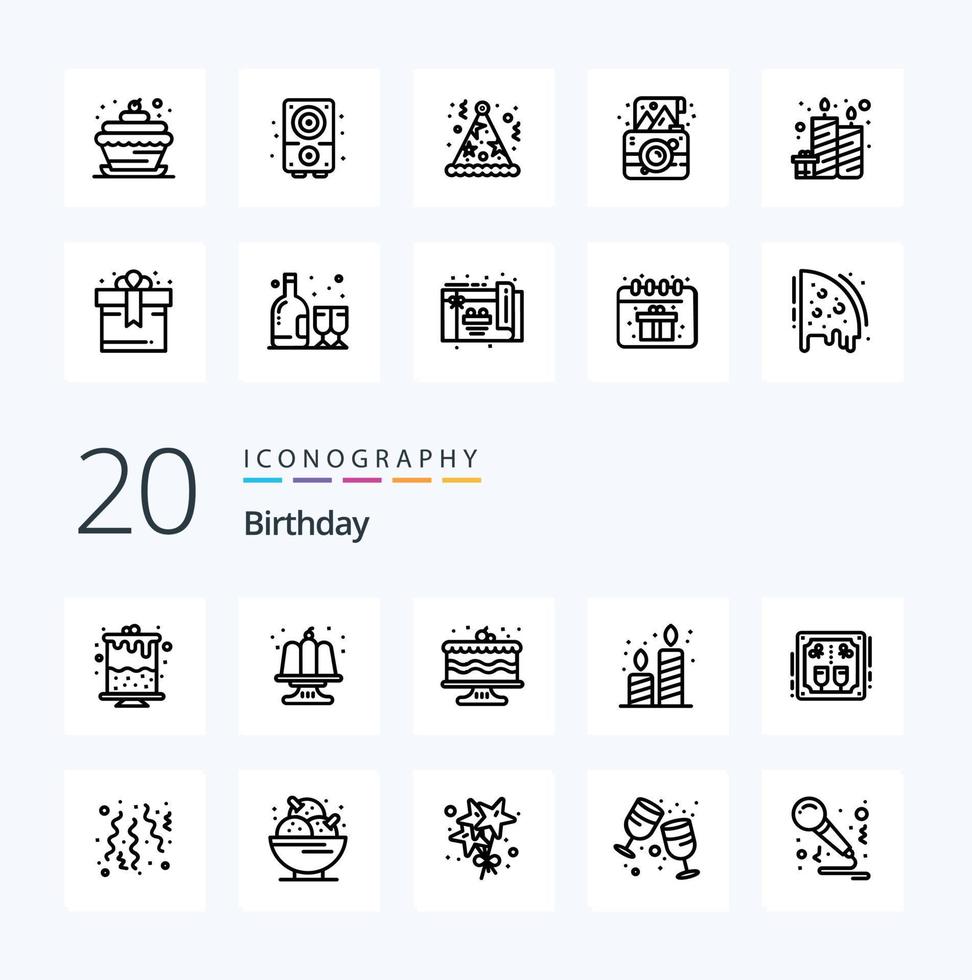 20 pack d'icônes de ligne d'anniversaire comme un anniversaire amusant son d'anniversaire multimédia vecteur