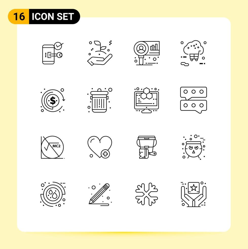 pack de 16 contours créatifs d'éléments de conception vectoriels modifiables du marché d'achat à la main sur internet vecteur