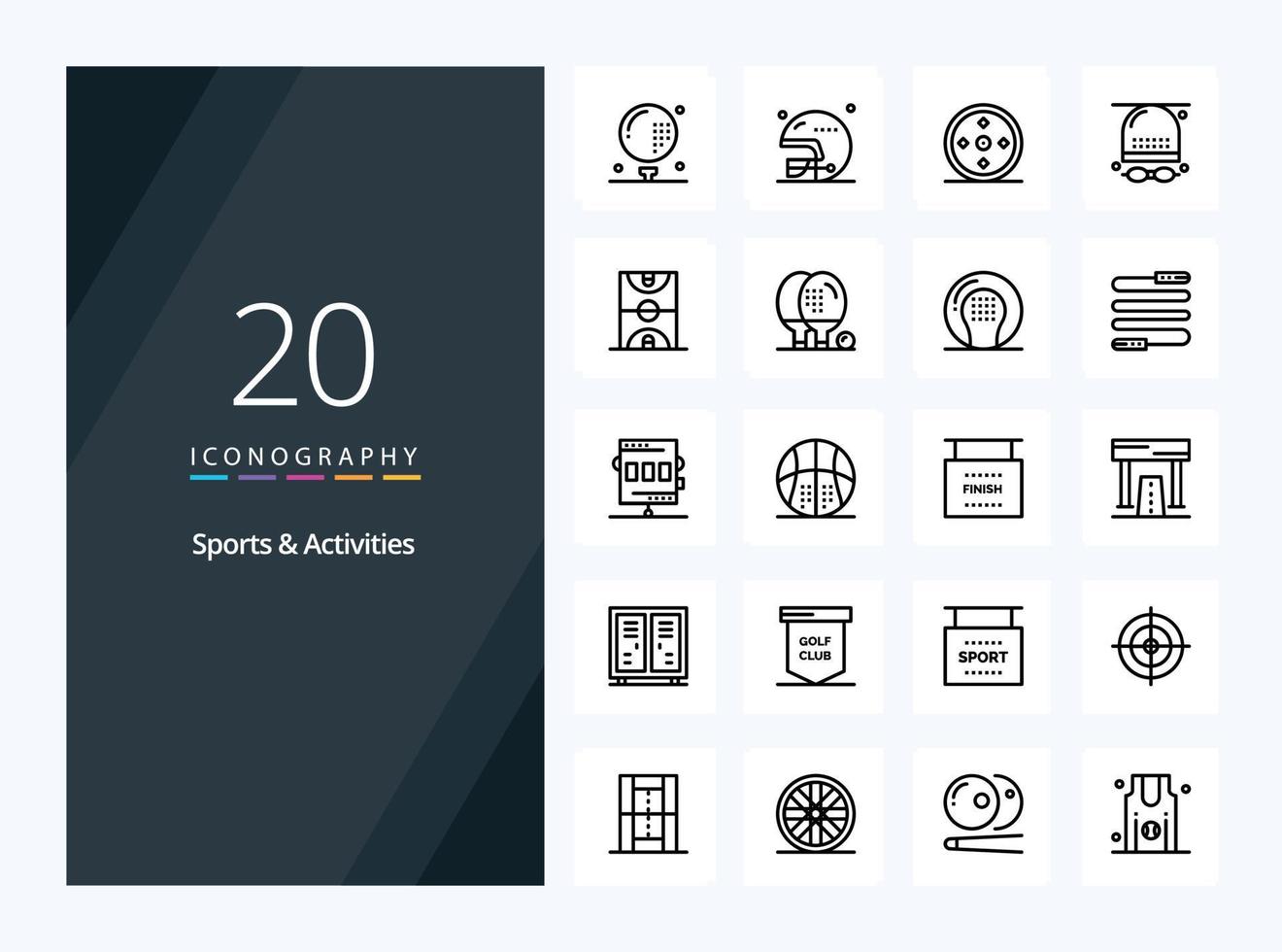 Icône de contour de 20 activités sportives pour la présentation vecteur