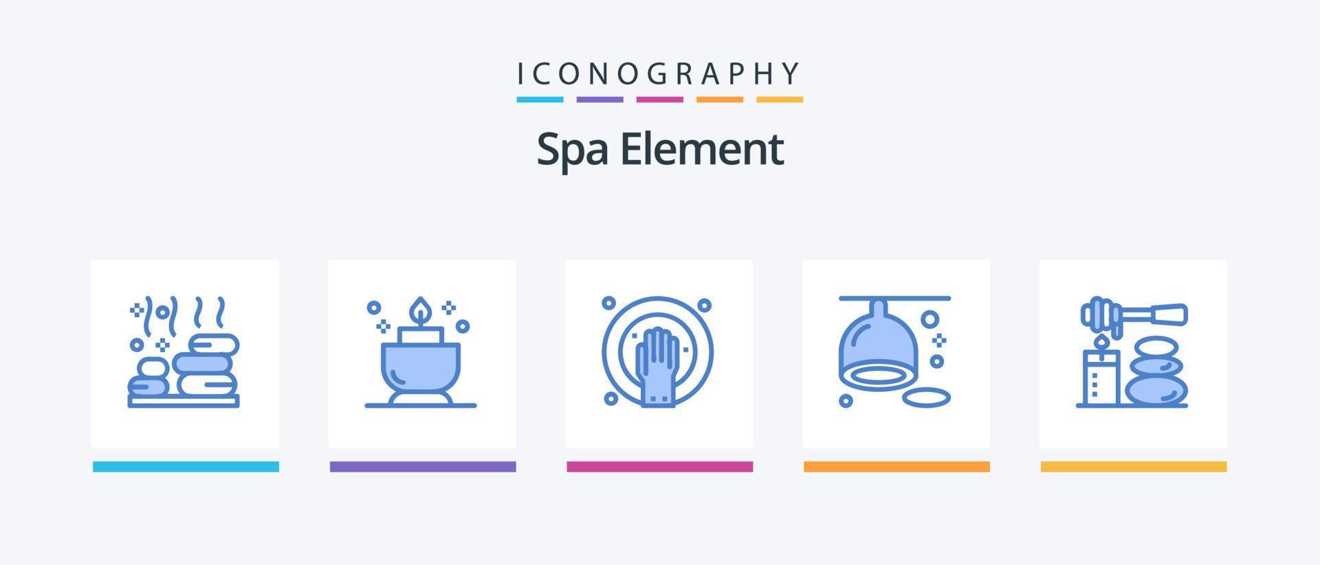 pack d'icônes bleu élément spa 5 comprenant spa. massages. tremper les mains. citron. régime. conception d'icônes créatives vecteur