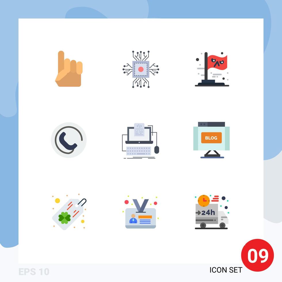 ensemble moderne de 9 couleurs et symboles plats tels que la technologie de signe de codage téléphone sorcière éléments de conception vectoriels modifiables vecteur