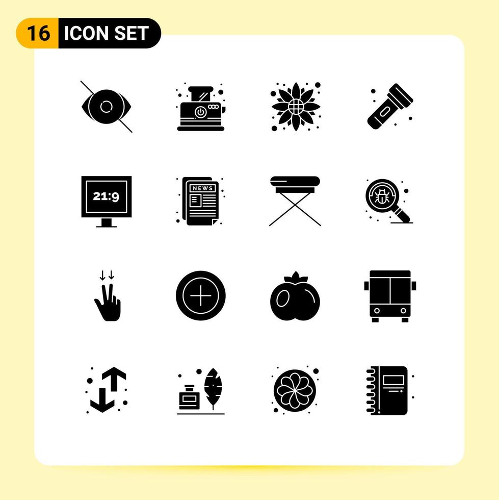 16 icônes créatives signes et symboles modernes du rapport d'aspect léger petit déjeuner lampe de poche thanksgiving éléments de conception vectoriels modifiables vecteur
