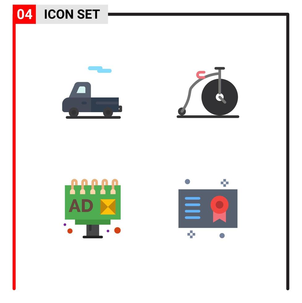 ensemble de 4 icônes vectorielles plates sur la grille pour les éléments de conception vectoriels modifiables de prix de véhicule de vélo de panneau d'affichage de voiture vecteur