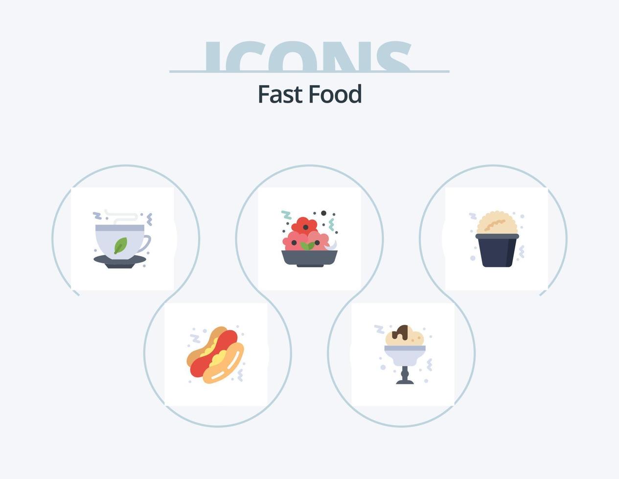 pack d'icônes plat de restauration rapide 5 conception d'icônes. . Fast food. Fast food. Popcorn. repas vecteur