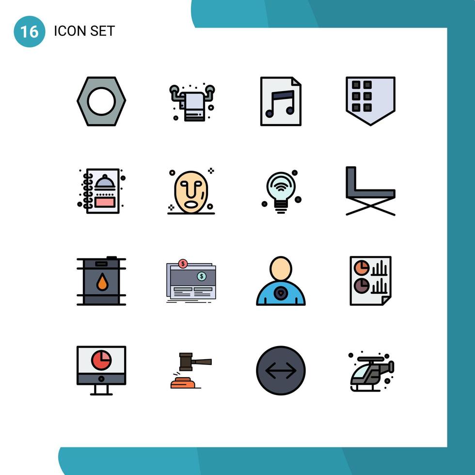ensemble moderne de 16 lignes et symboles remplis de couleurs plates tels que le menu facial livre document menu bouclier éléments de conception vectoriels créatifs modifiables vecteur