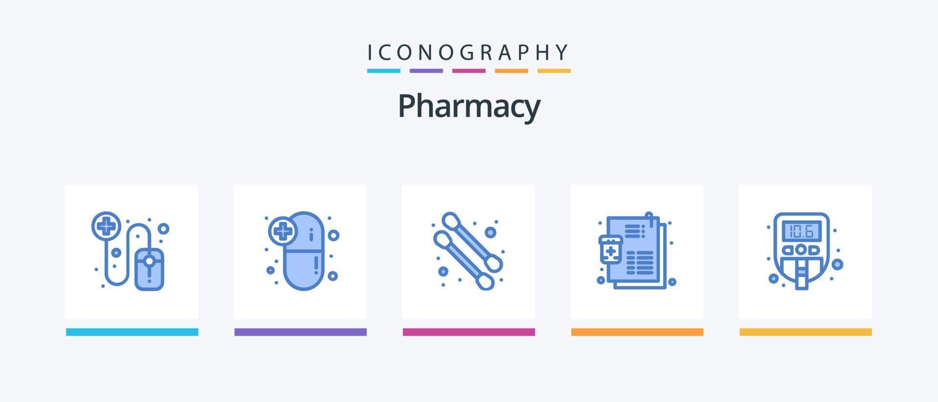 pack d'icônes bleu pharmacie 5 comprenant. sucre. coton-tige. médical. recette. conception d'icônes créatives vecteur