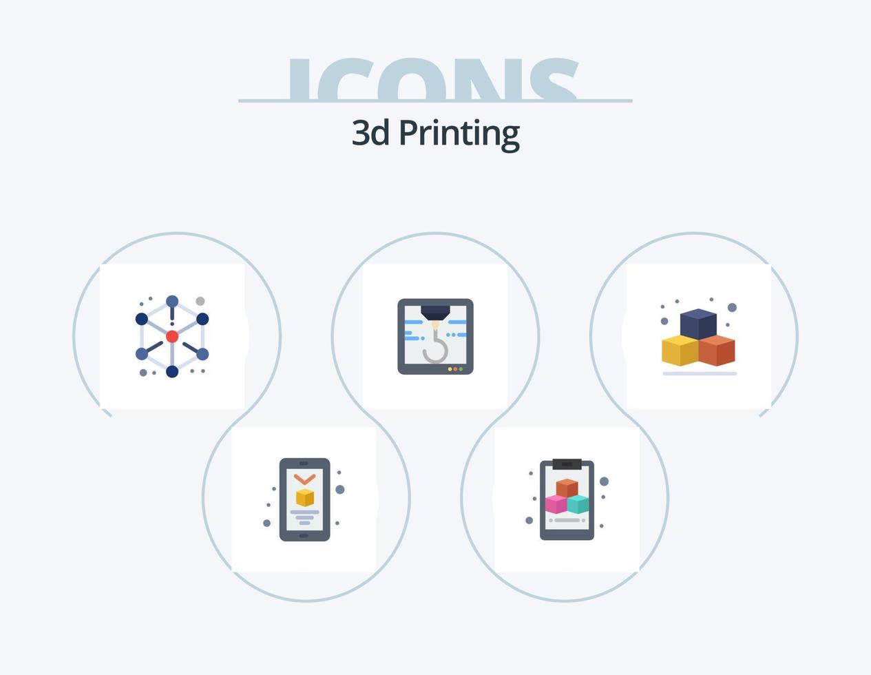 pack d'icônes plates d'impression 3d 5 conception d'icônes. . boîte. cube. 3d. imprimante vecteur