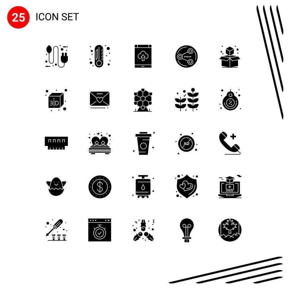 25 pack de glyphes solides d'interface utilisateur de signes et symboles modernes de partage d'applications sociales de cube télécharger des éléments de conception vectoriels modifiables vecteur