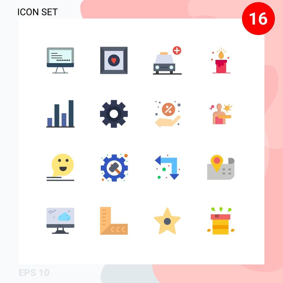ensemble moderne de 16 couleurs et symboles plats tels que l'analyse de graphiques plus un pack modifiable de lumière d'amour d'éléments de conception de vecteur créatif