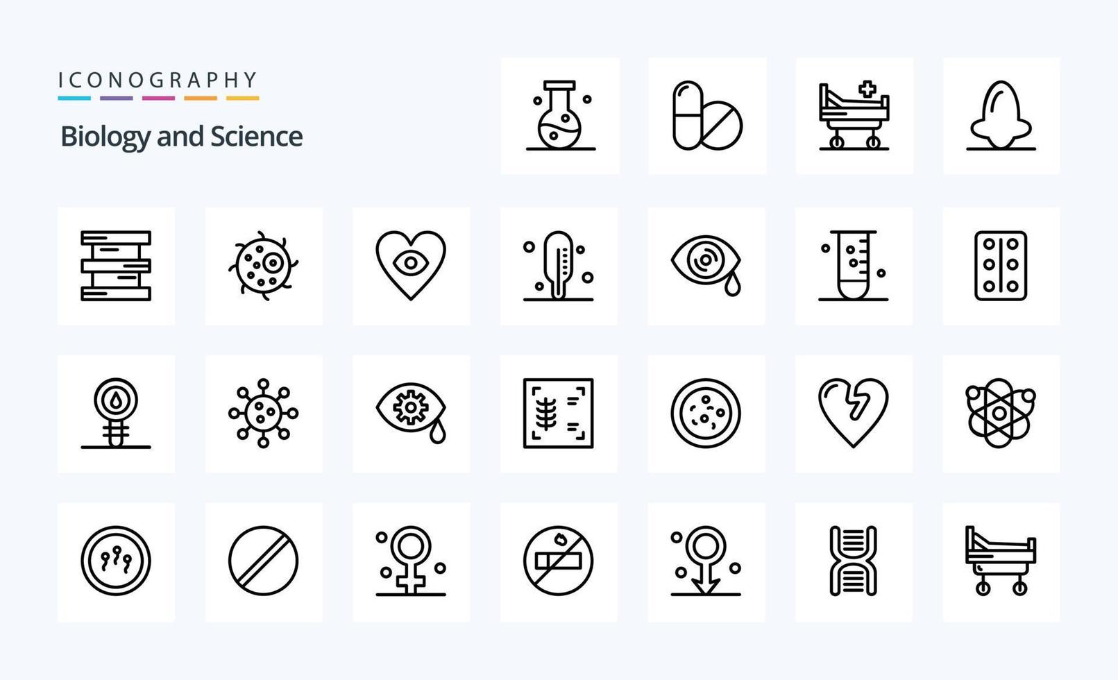 25 pack d'icônes de ligne de biologie vecteur