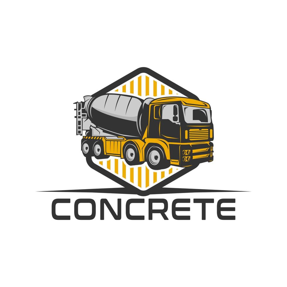 camion malaxeur à béton, vecteur de logo d'illustration de véhicule de construction.