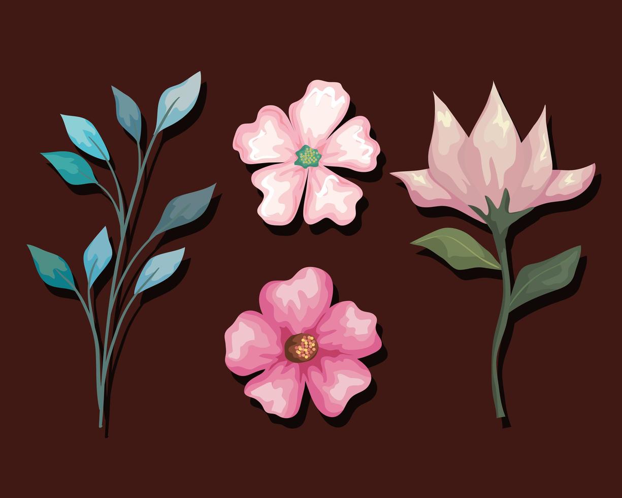 fleurs et feuilles peinture set vector design