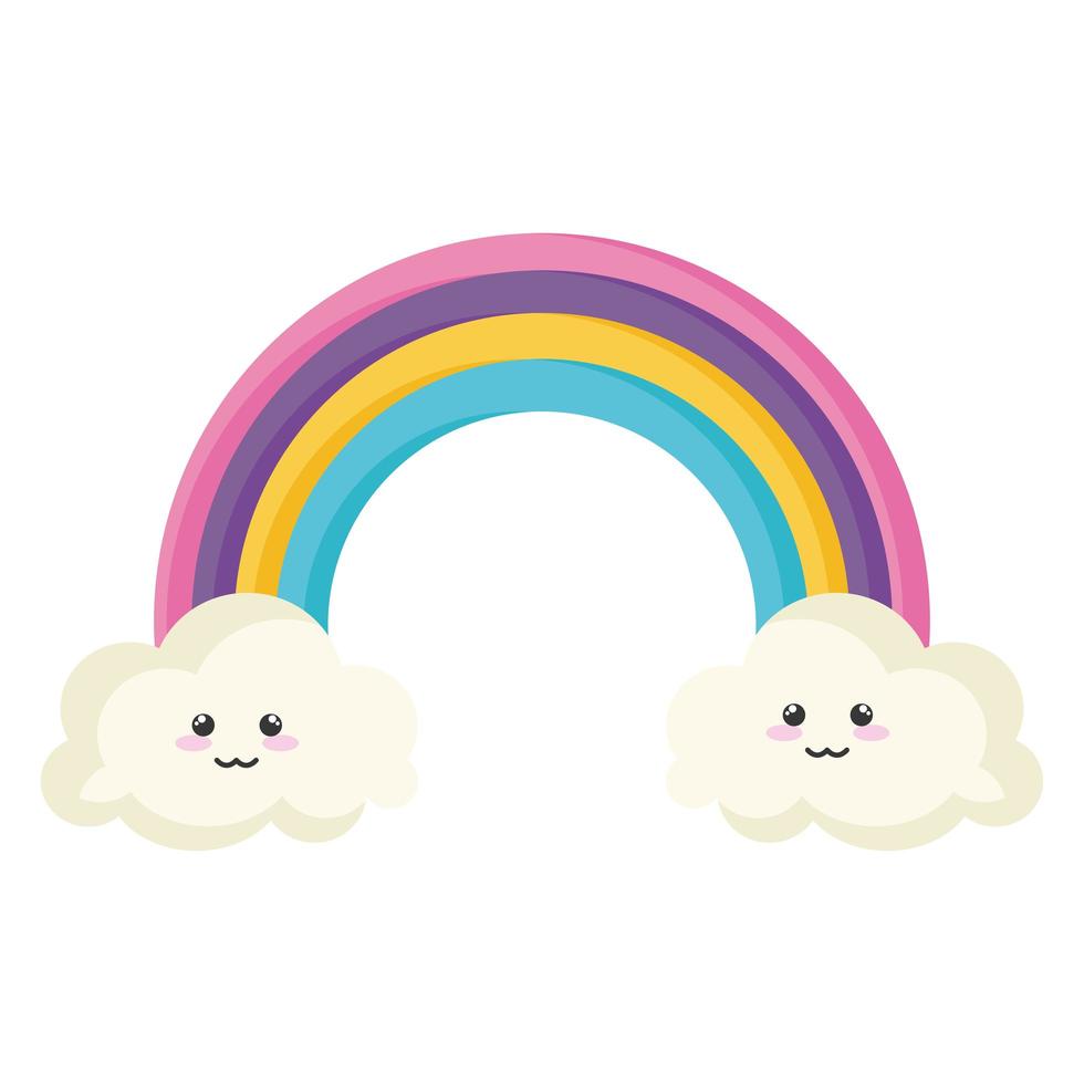 arc en ciel avec des personnages kawaii de nuages vecteur