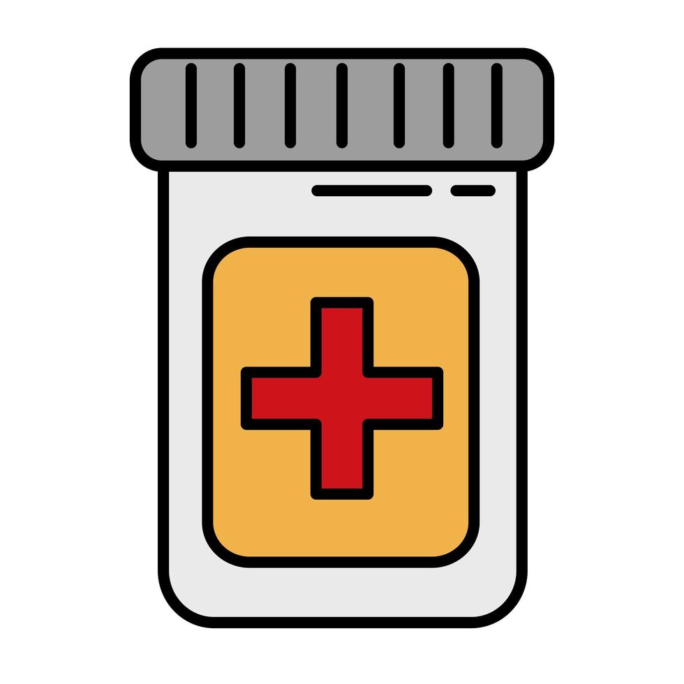 symbole de croix médicale en ligne de médicaments de bouteille et icône de style de remplissage vecteur