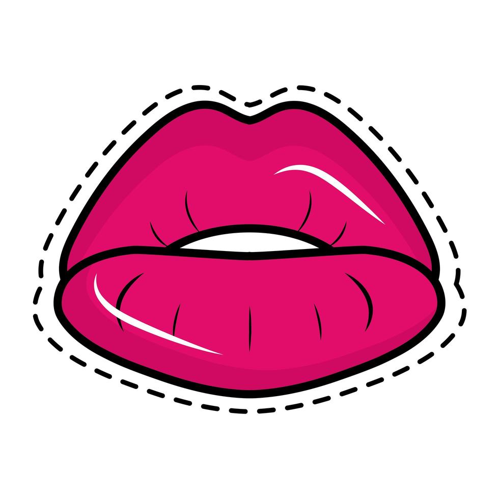 icône d'autocollant pop art lèvres féminines sexy vecteur