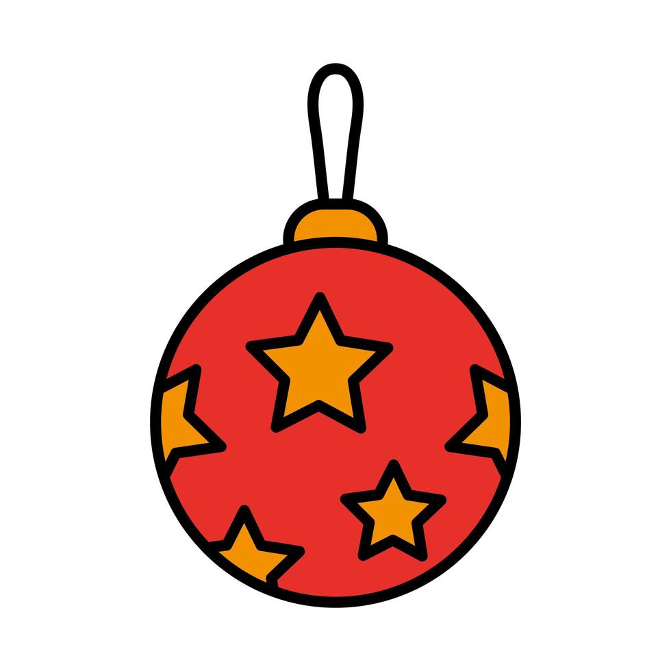 joyeux joyeux noël boule avec étoiles ligne et icône de style de remplissage vecteur