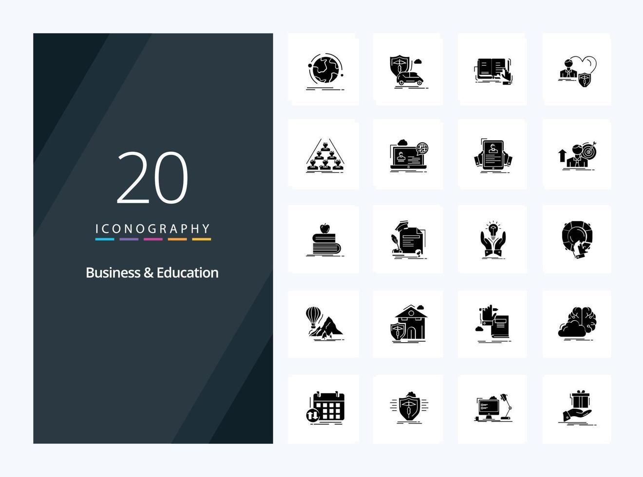 20 icône de glyphe solide d'affaires et d'éducation pour la présentation vecteur