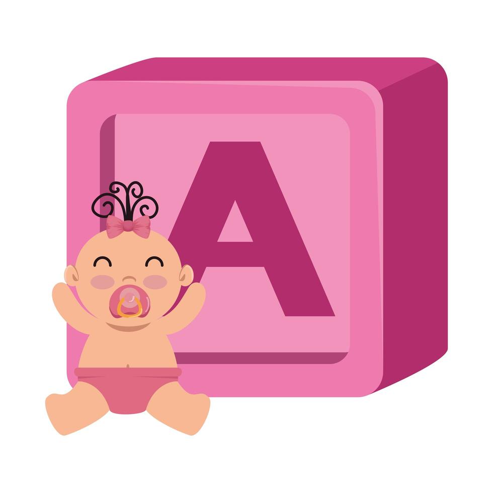 jouet bloc alphabet avec bébé fille vecteur