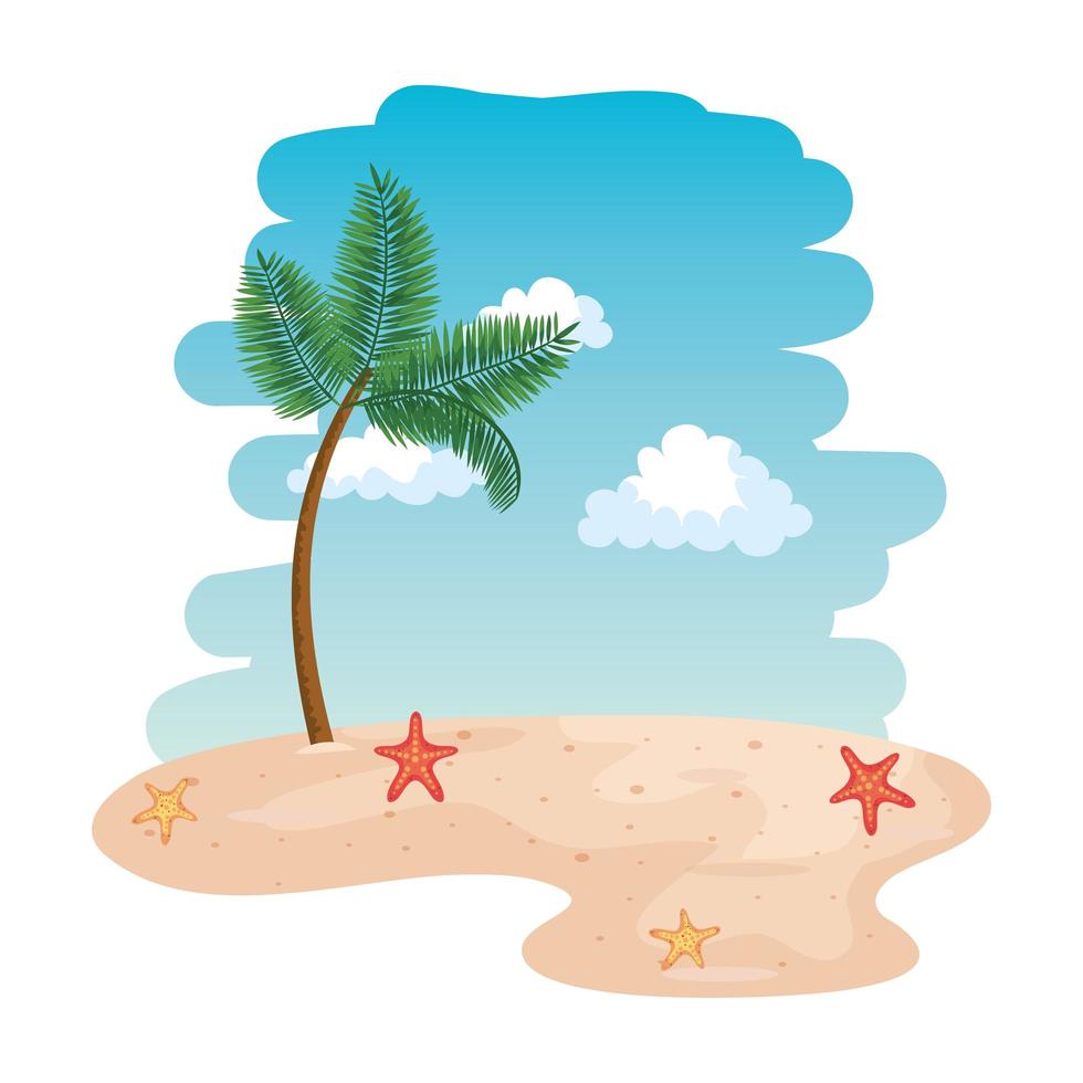 scène de paysage marin de plage avec étoile de mer vecteur