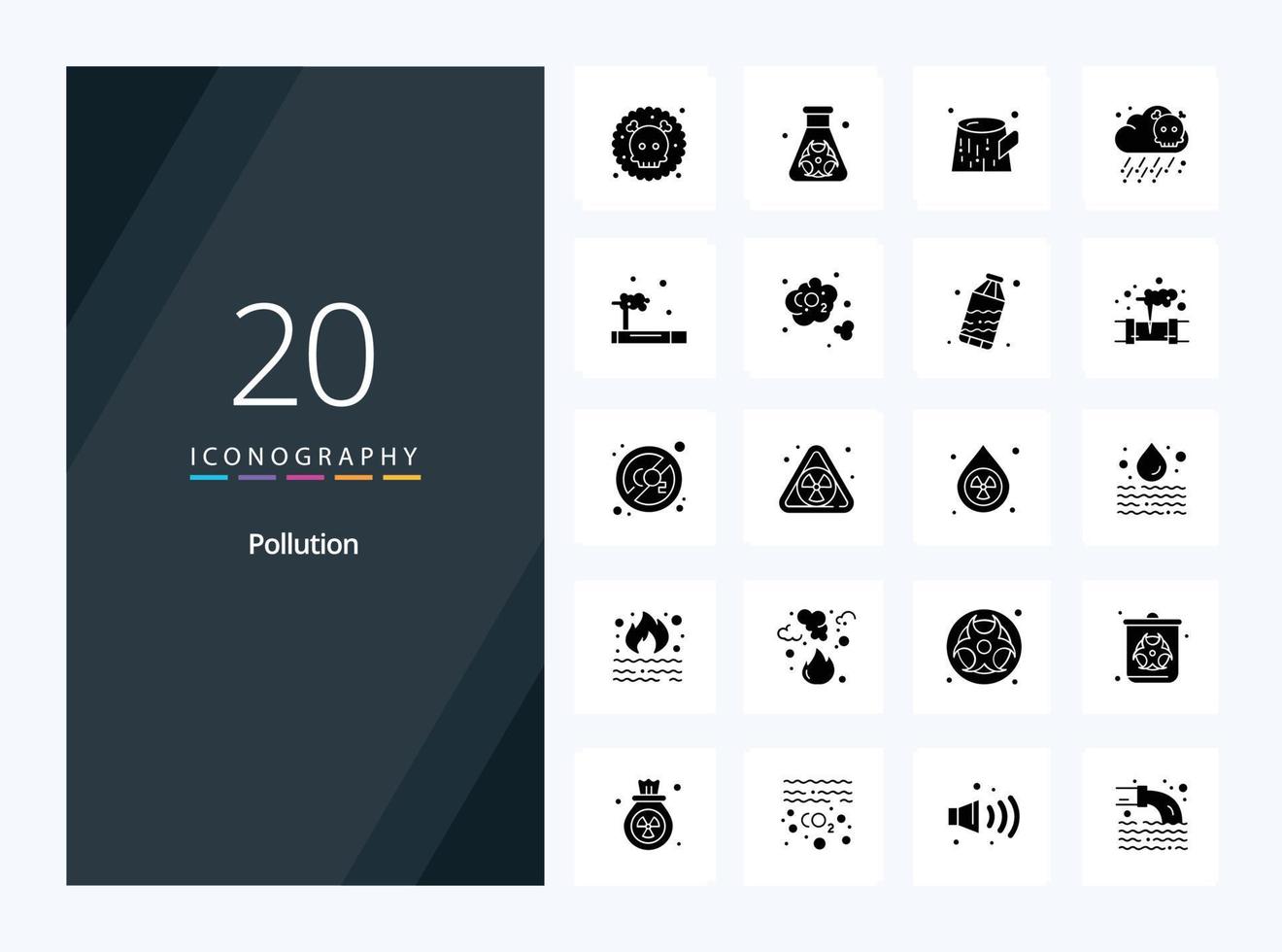20 icône de glyphe solide de pollution pour la présentation vecteur