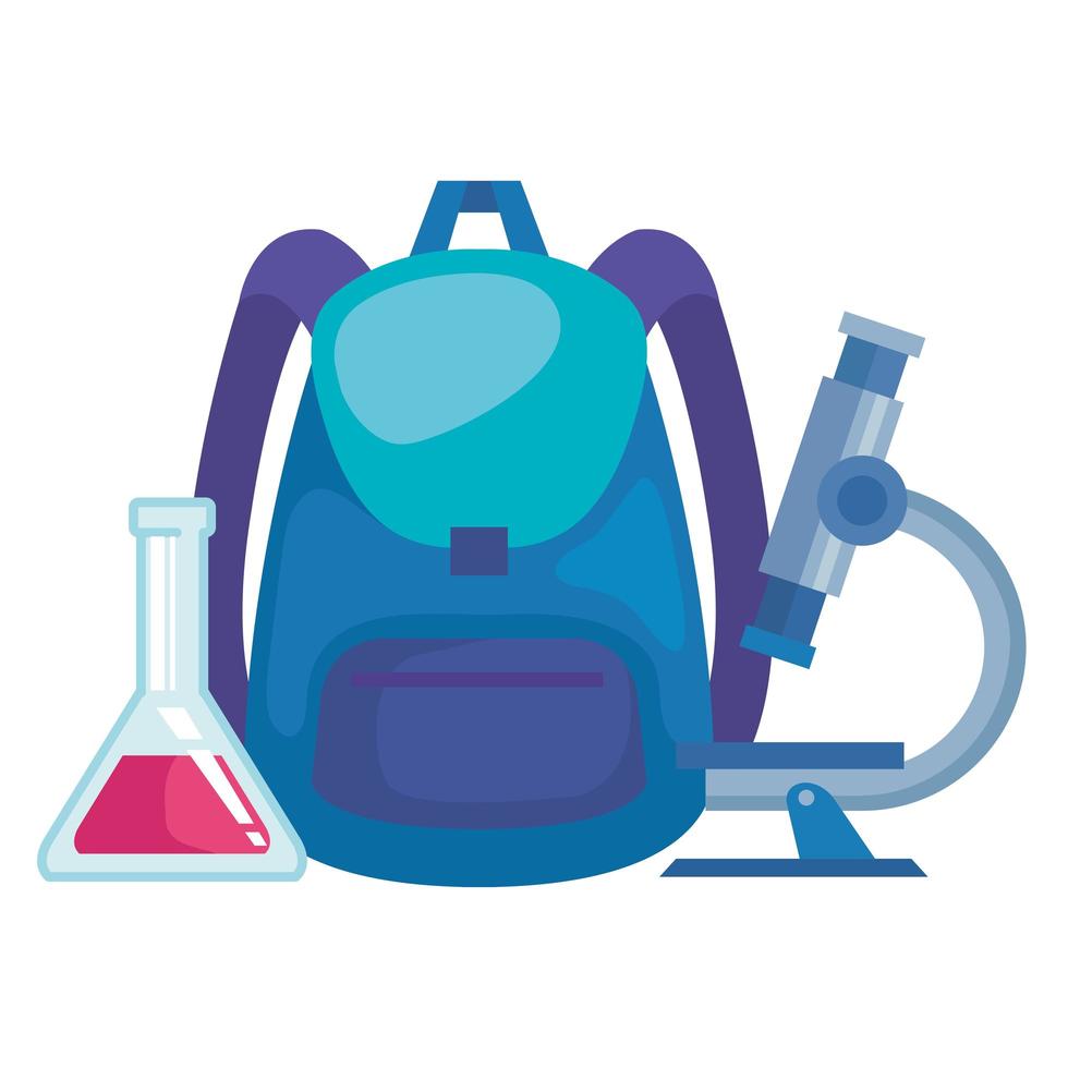 Fourniture de sac d'école avec microscope et test de tube vecteur
