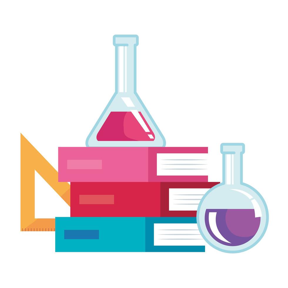 Pile de manuels avec règle et test en tube vecteur