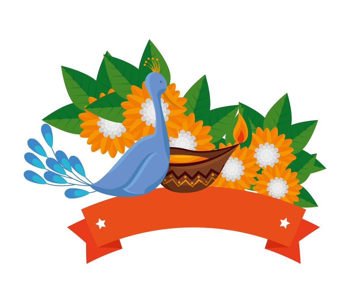 oiseau paon indien exotique avec décoration florale vecteur