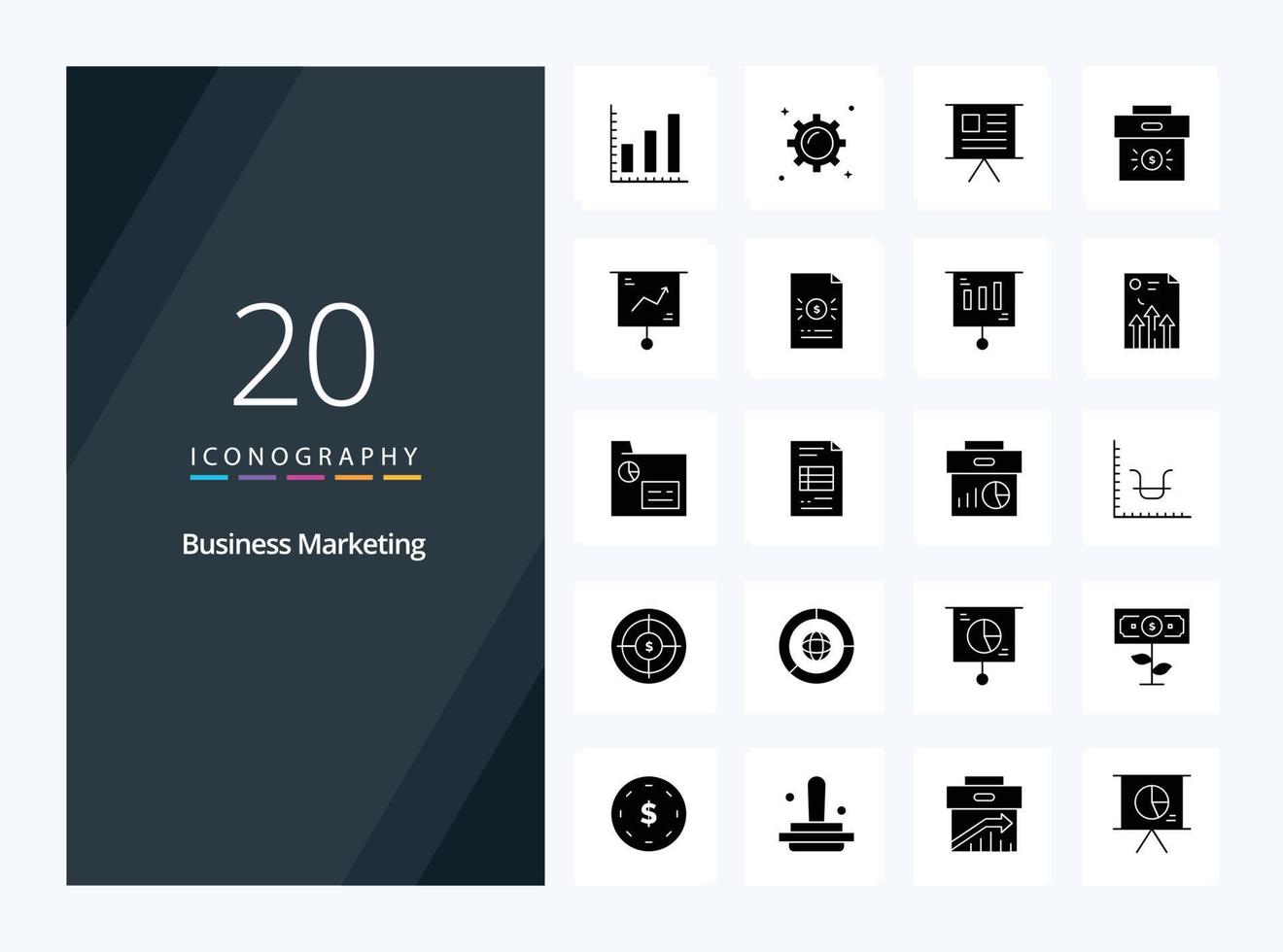 20 icône de glyphe solide de marketing d'entreprise pour la présentation vecteur