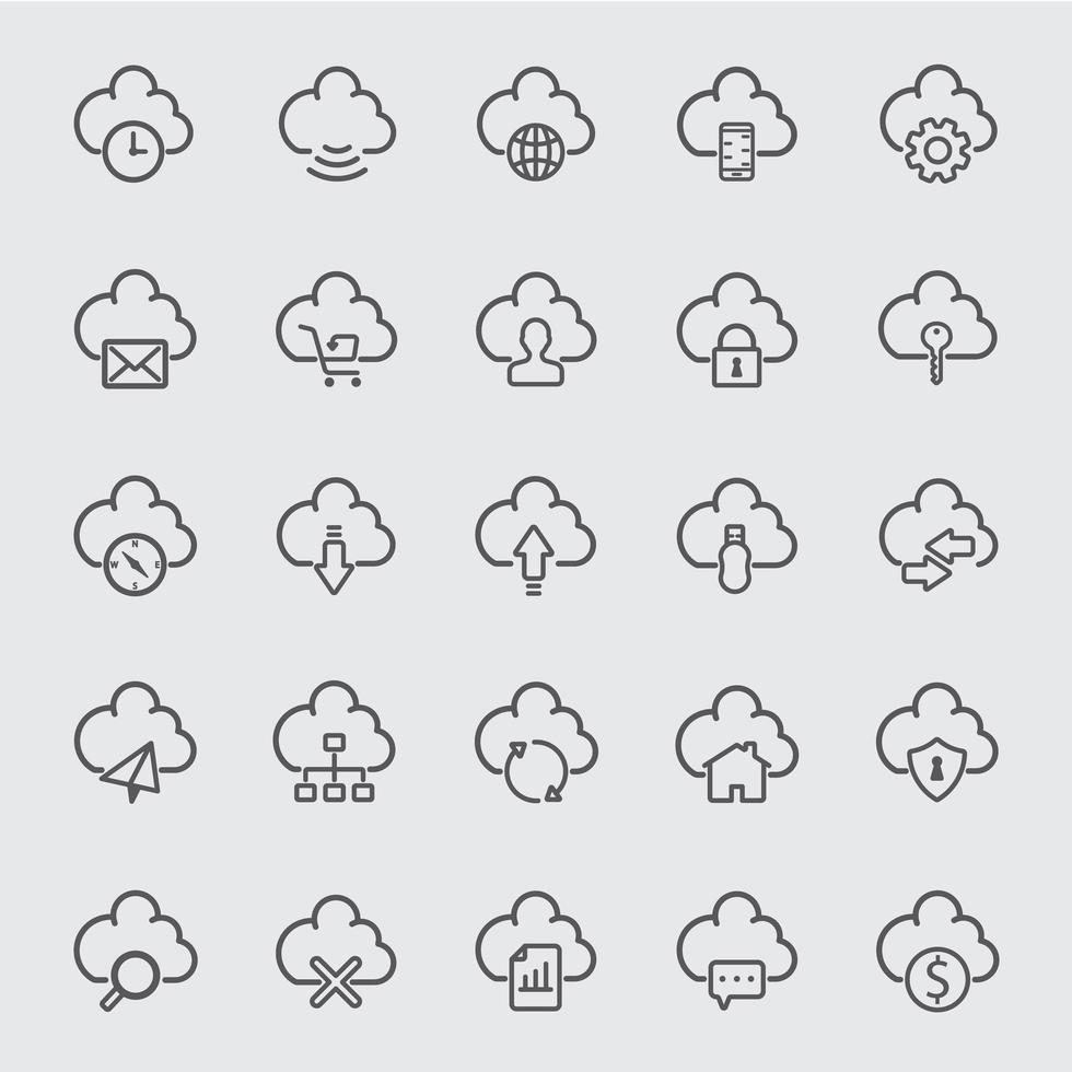 jeu d & # 39; icônes de ligne de nuage vecteur