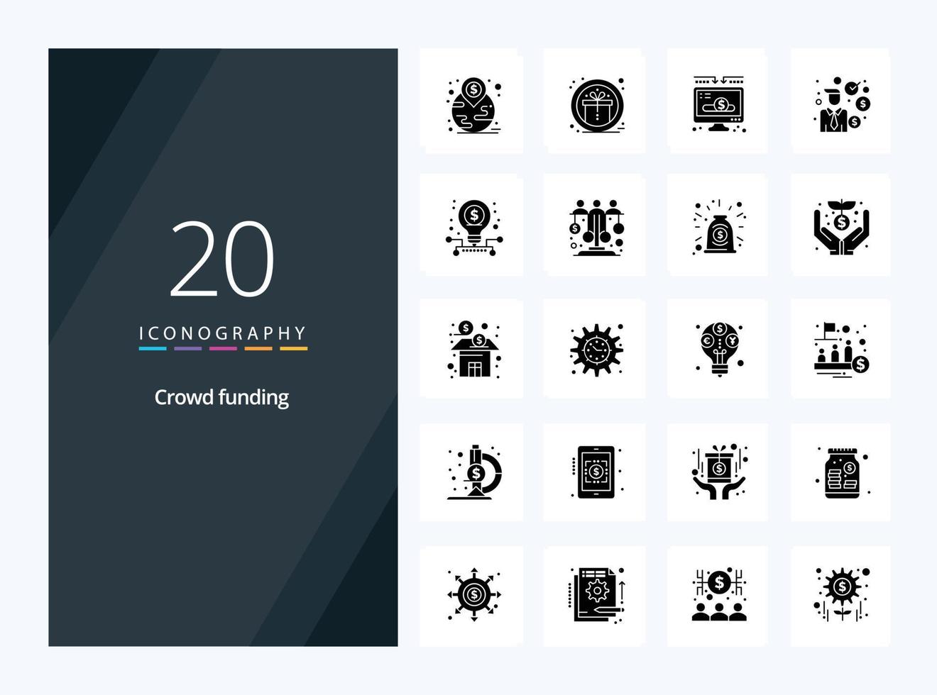 20 icône de glyphe solide de financement participatif pour la présentation vecteur