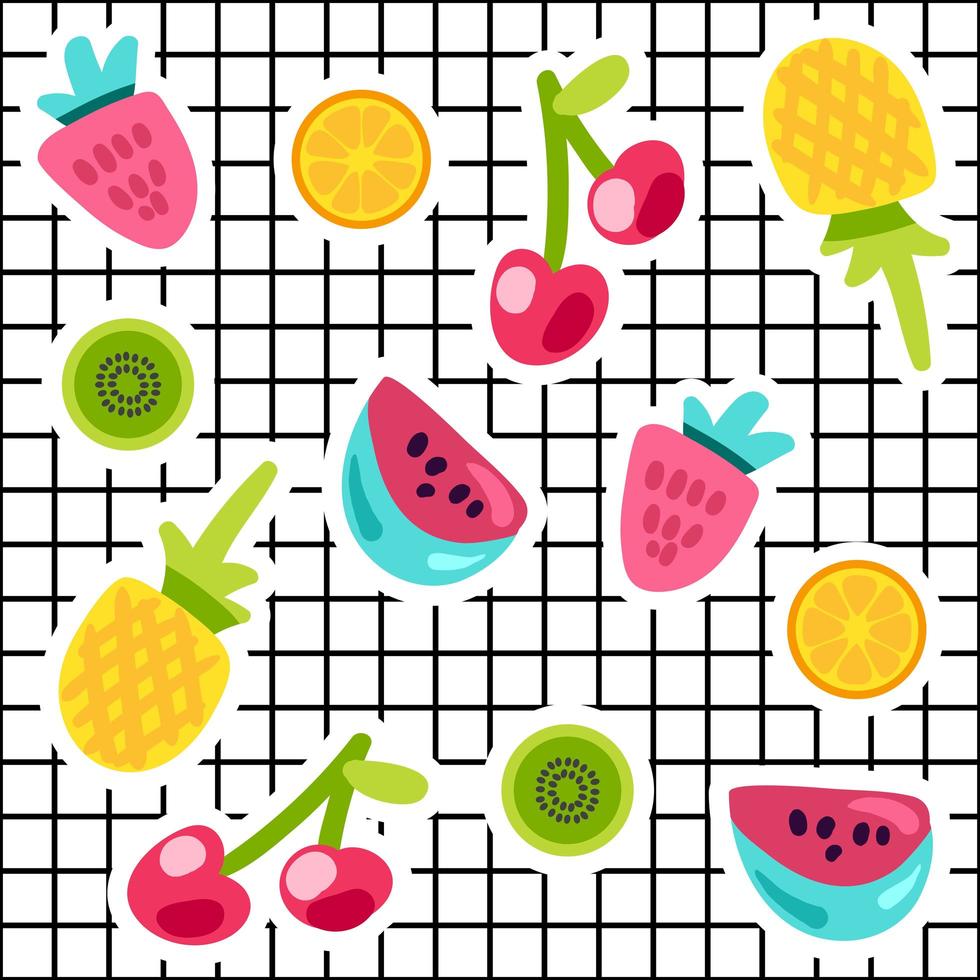 ensemble d'autocollants de couleur doodle fruits tropicaux vecteur