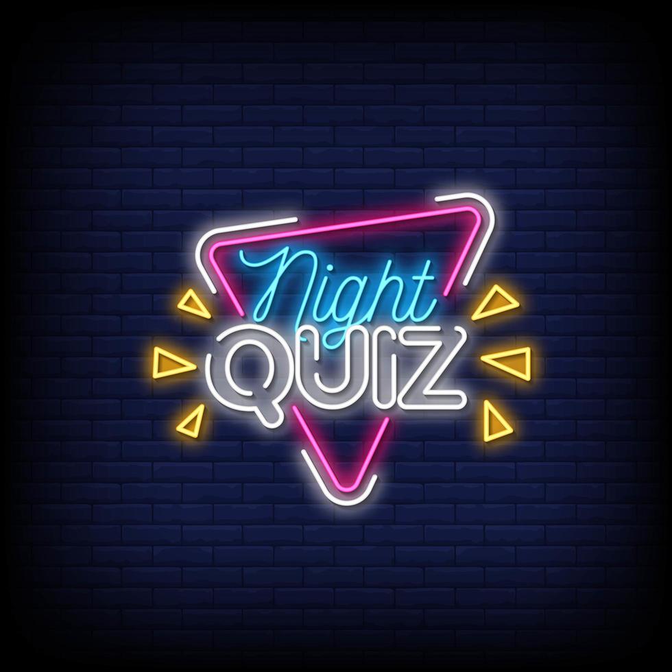 quiz nuit néon signe style texte vecteur