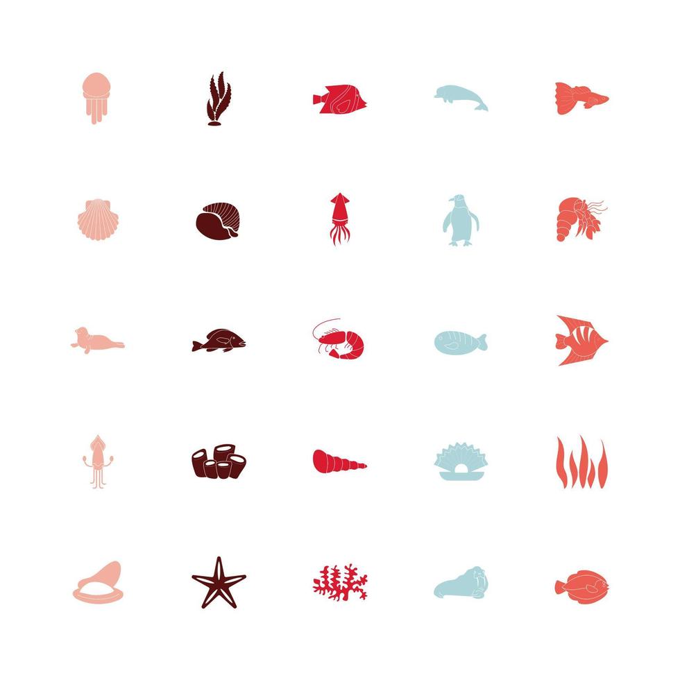 jeu d'icônes d'animaux de mer vecteur