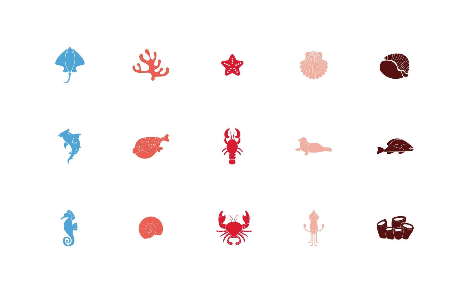 jeu d'icônes d'animaux de mer vecteur