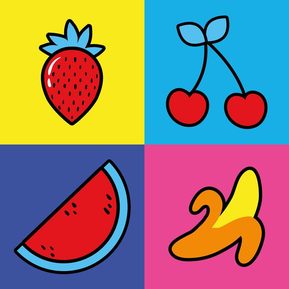 bundle of fruits pop art style icône vecteur