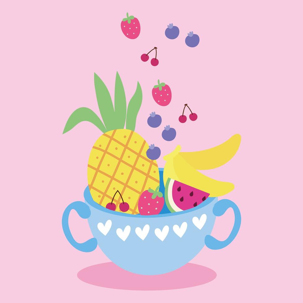 joli design kawaii avec des fruits dans une tasse vecteur