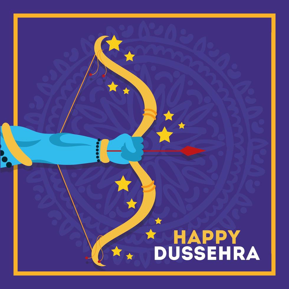 Bonne fête de dussehra avec la main du seigneur rama et l'arme de l'arche vecteur