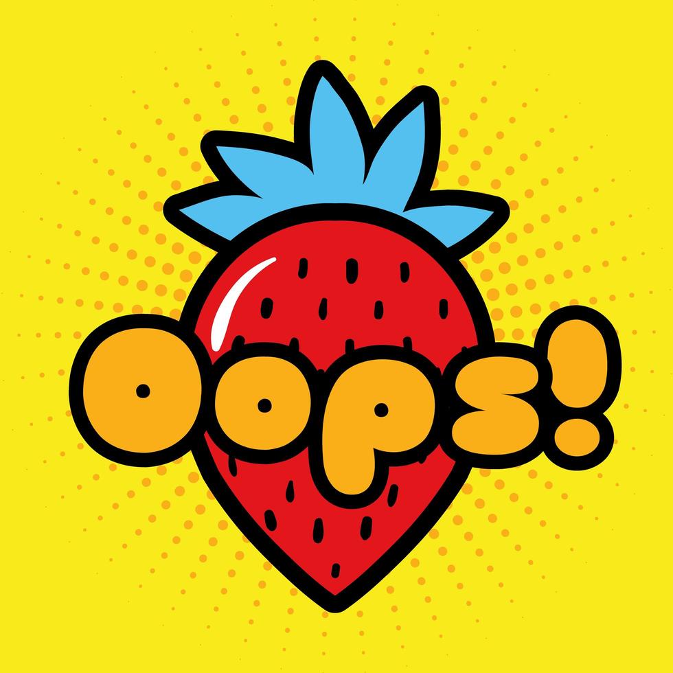icône de style pop art mot fraise et oops vecteur