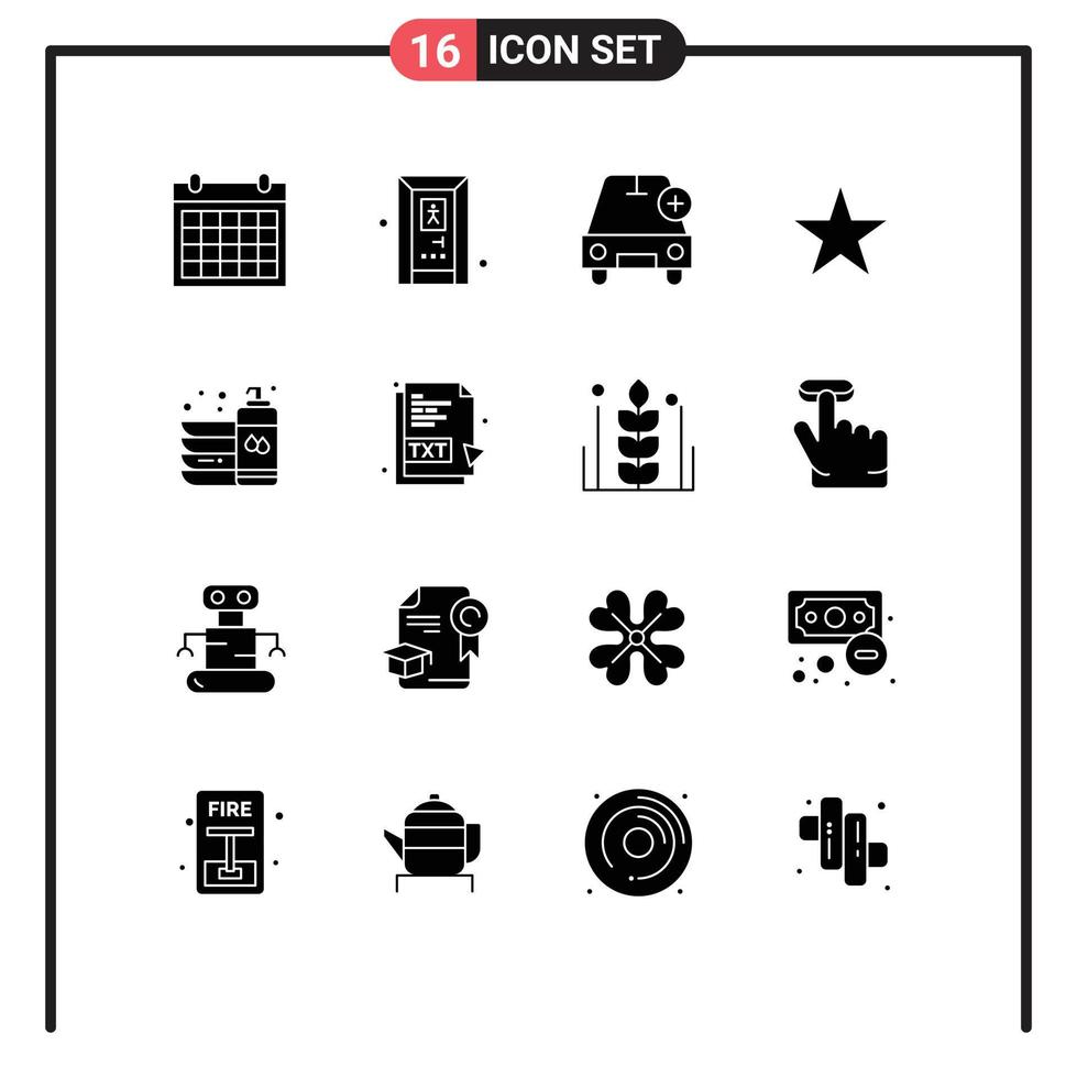 ensemble de 16 symboles d'icônes d'interface utilisateur modernes signes pour des médias propres ajouter des éléments de conception vectoriels modifiables de véhicules vedettes vecteur