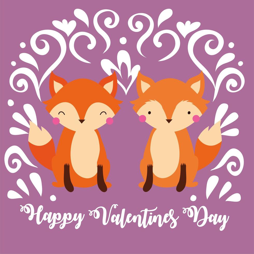 bonne carte de saint valentin avec couple de renard vecteur