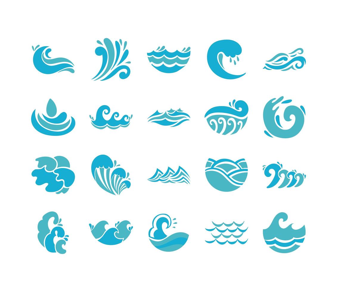 jeu d'icônes de vagues et de l'eau vecteur