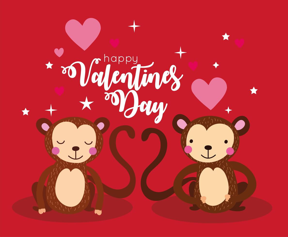 joyeuse Saint Valentin avec couple de singes vecteur