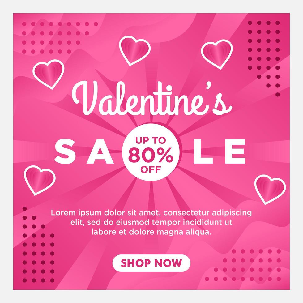 modèle de médias sociaux vente heureux saint valentin avec fond rose vecteur