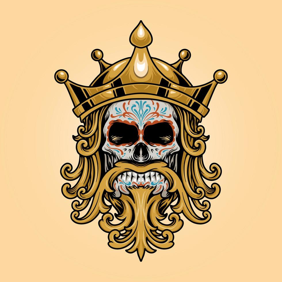 illustration d'or du crâne du roi dia de los muertos vecteur