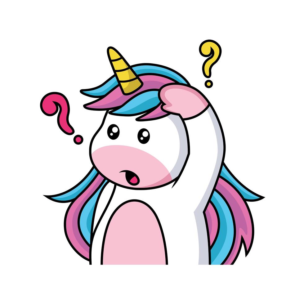 expression confuse de licorne de dessin animé vecteur