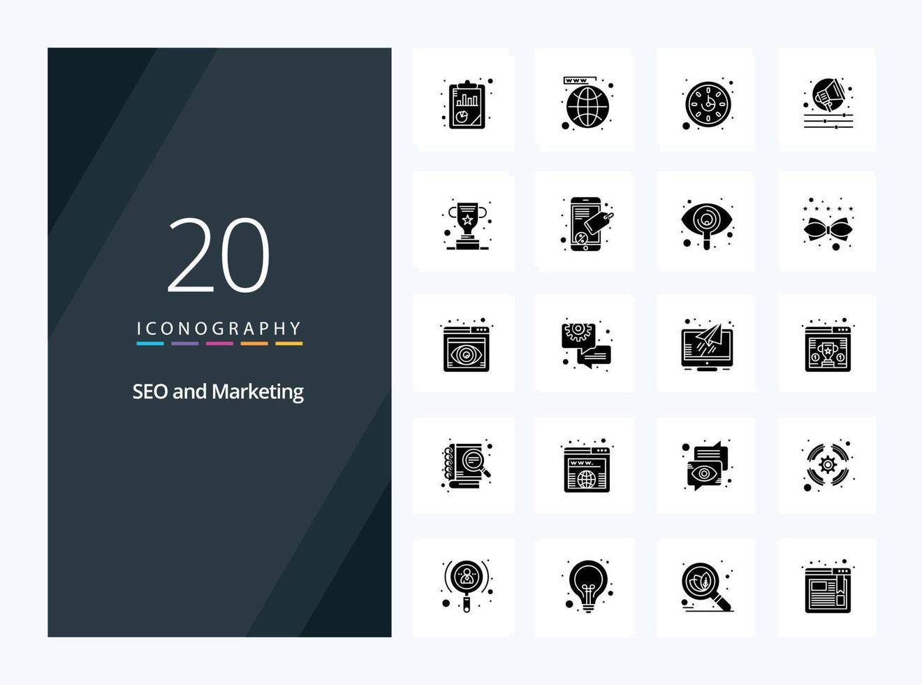 20 icône de glyphe solide seo pour la présentation vecteur