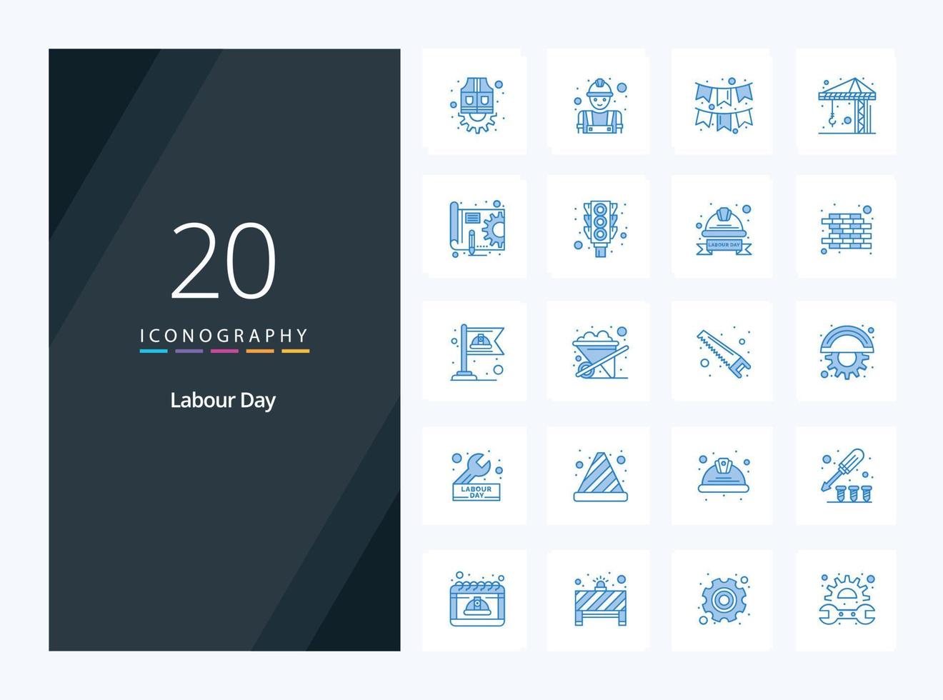 20 icône de couleur bleue de la fête du travail pour la présentation vecteur