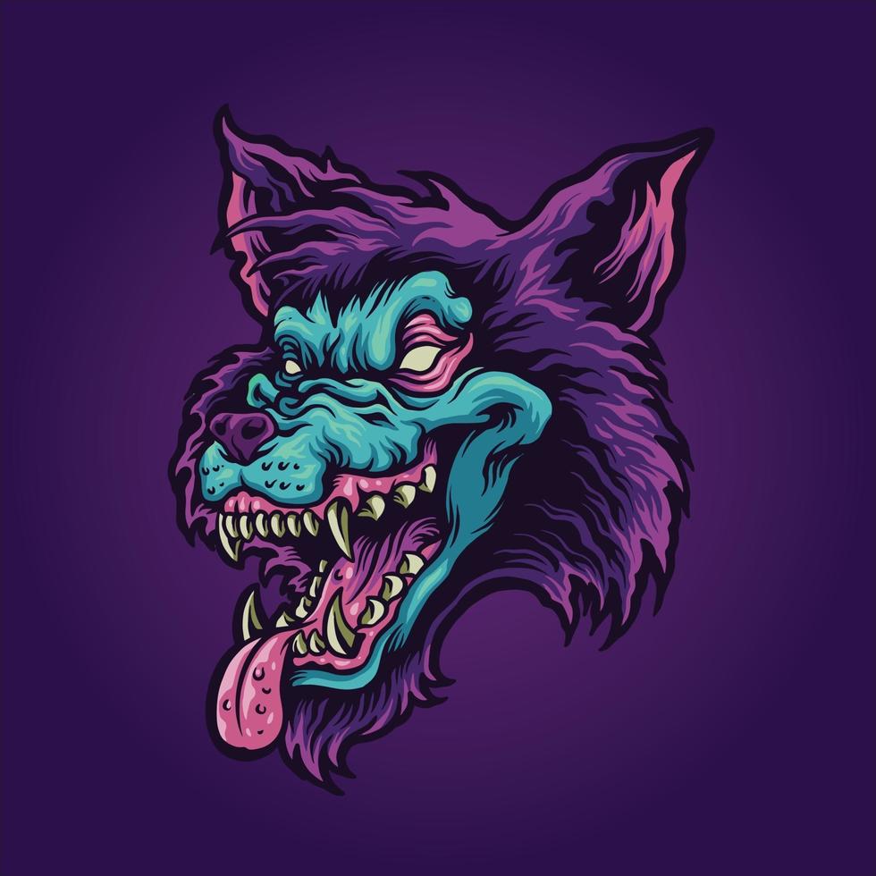 illustration vectorielle de mascotte de loup vampire en colère vecteur